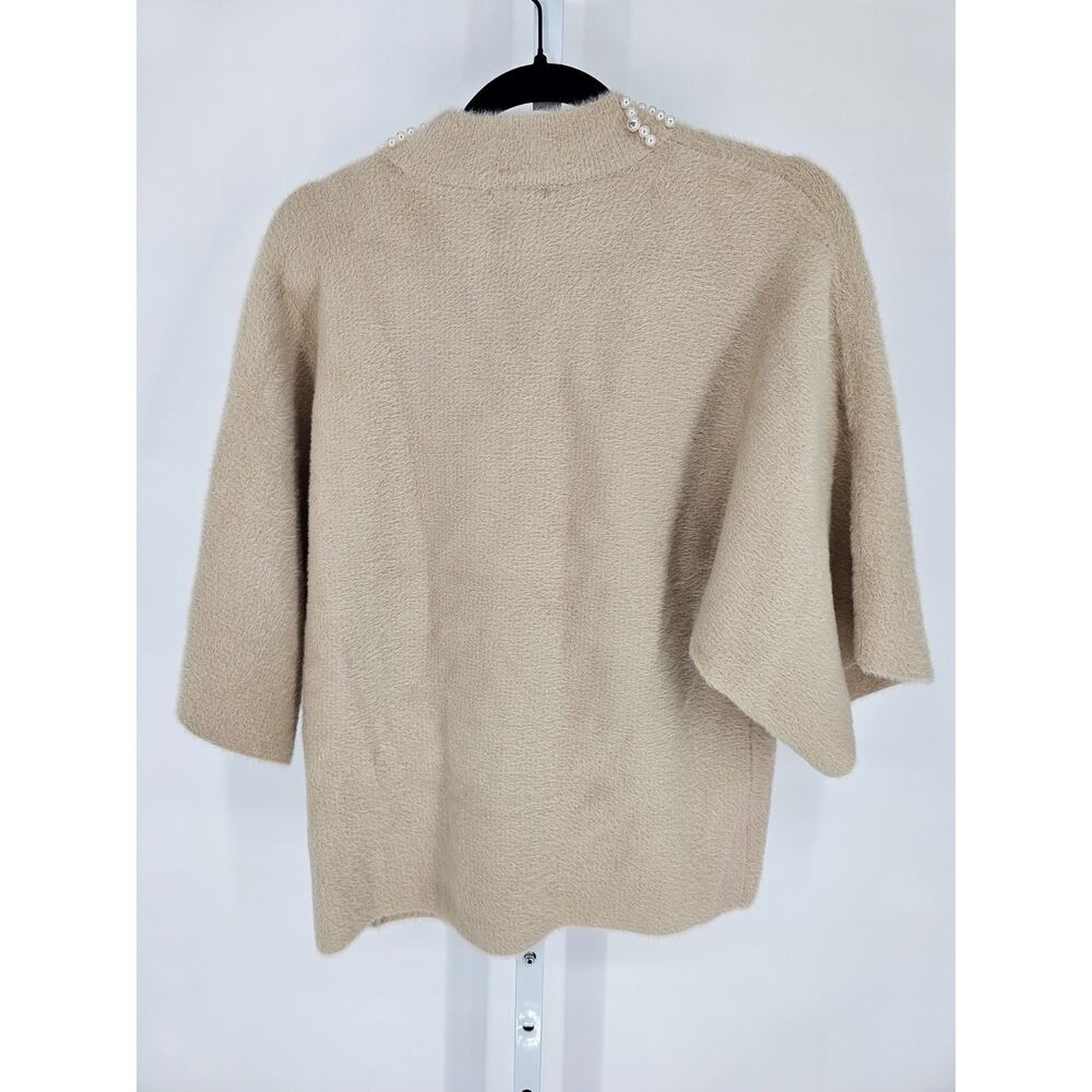 Alfani Womens Sz L Half Sleeve Mock Neck Sweater Shimmer Fuzzy Beaded Beige NEW - Picture 5 of 5